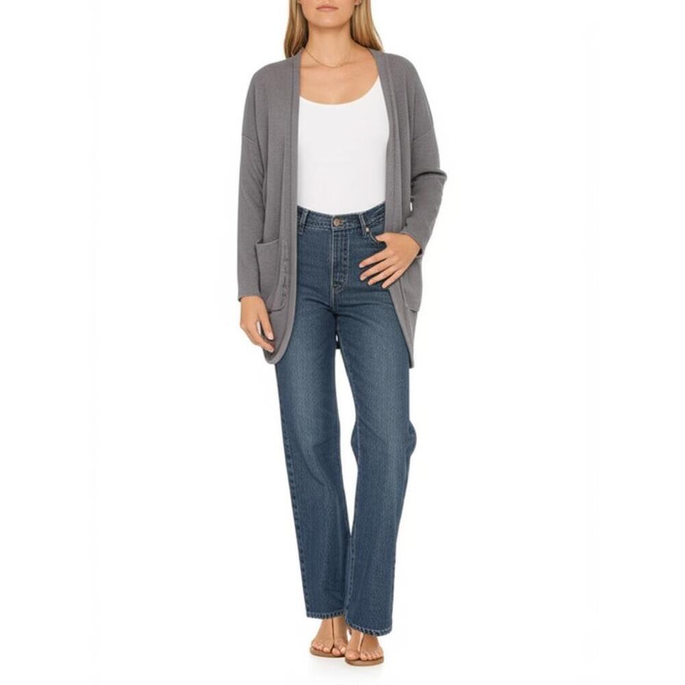 Freebird Cardigan Size S Grey Open Front Long Ribbed Knit Cozy Casual Layer - Picture 2 of 9